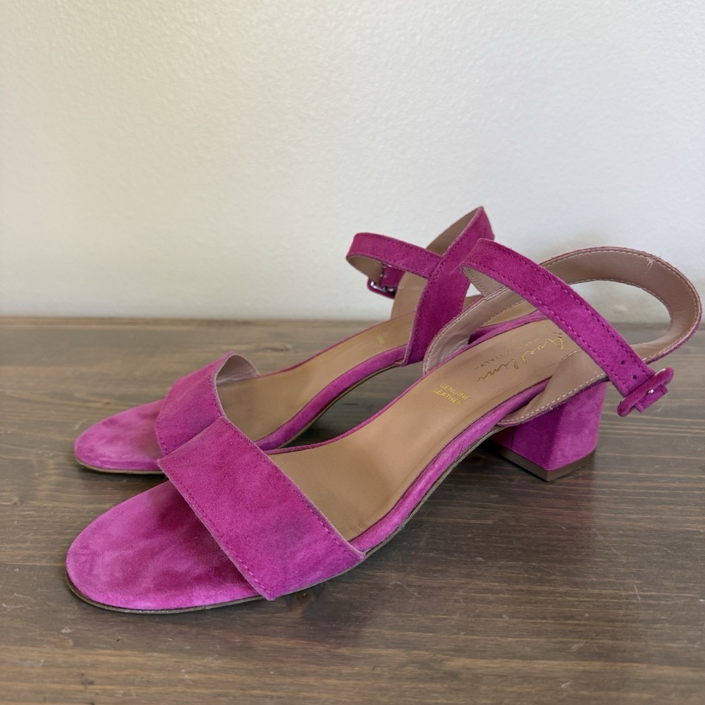 Avellini Womens 9.5/41 Pink Suede Leather Block Heel Strappy Sandals Made Italy